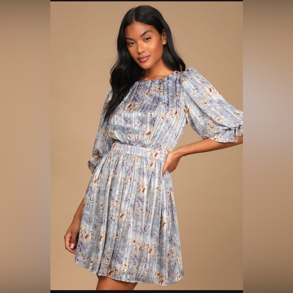 NWT Lulu’s Pleasing to the Eye Blue Floral Print Skater Mini Dress XL